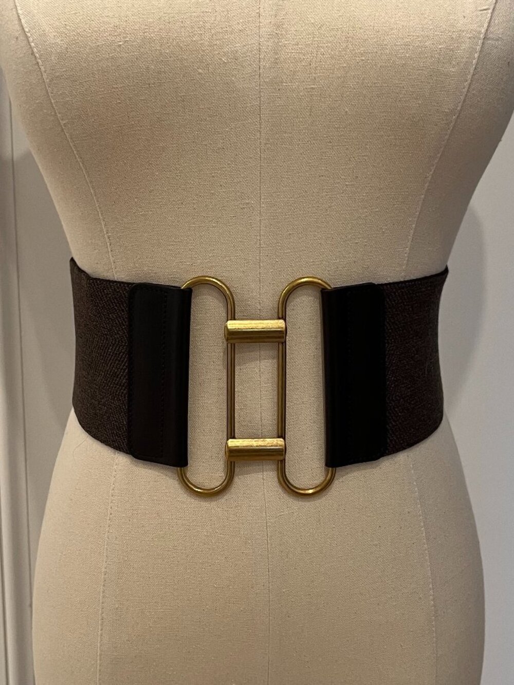 Brown Yves Saint Laurent Cinch Belt With Leather Detail & Brass Closure Size 75